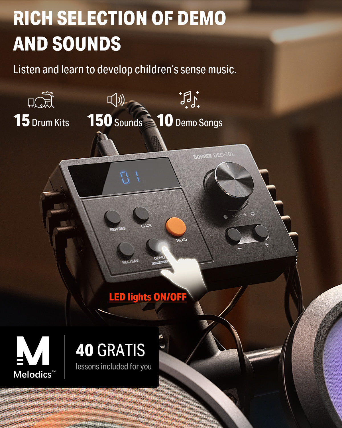 Donner DED-70L Beginner Electronic Drum Set with LED Light