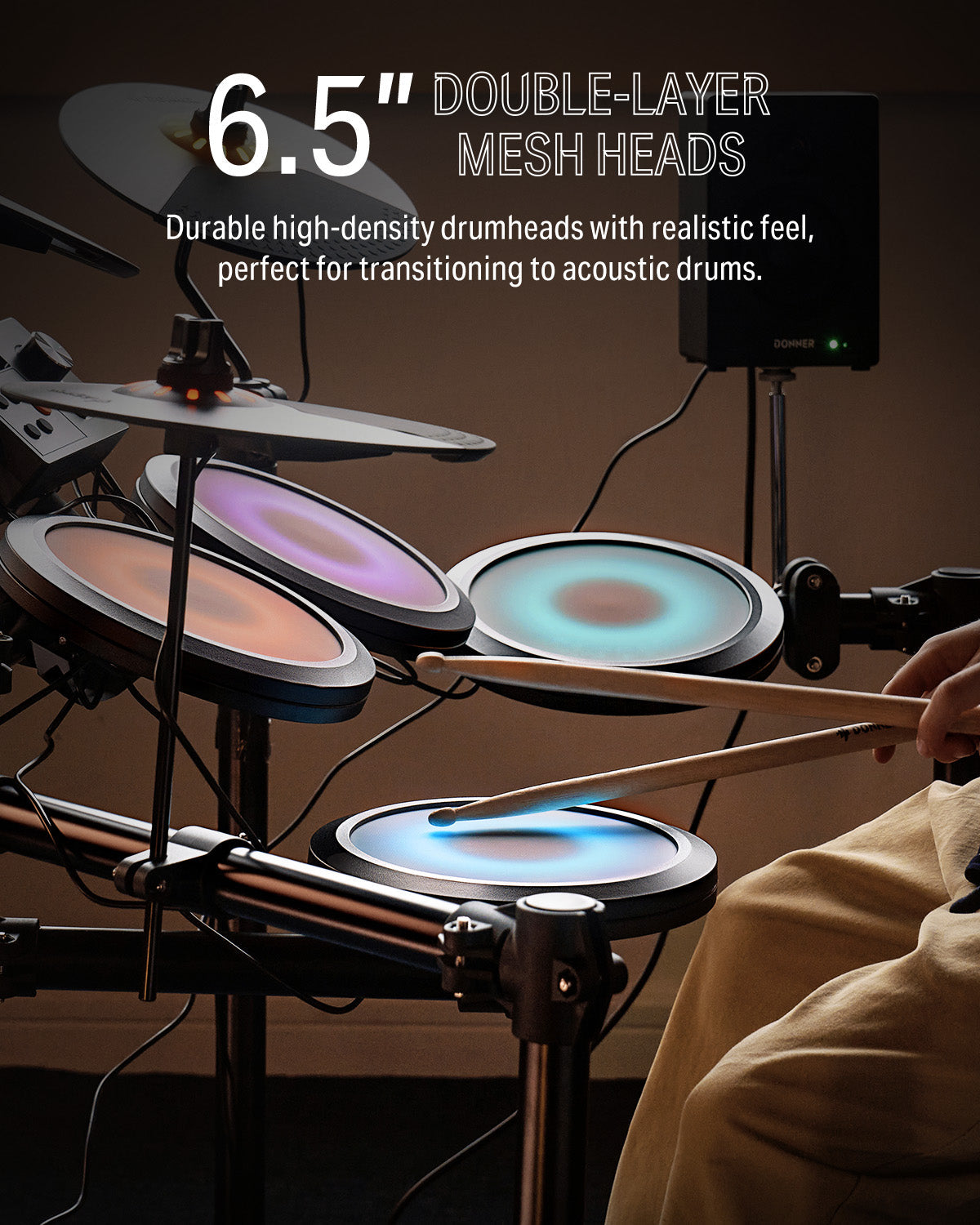 Donner DED-70L Beginner Electronic Drum Set with LED Light
