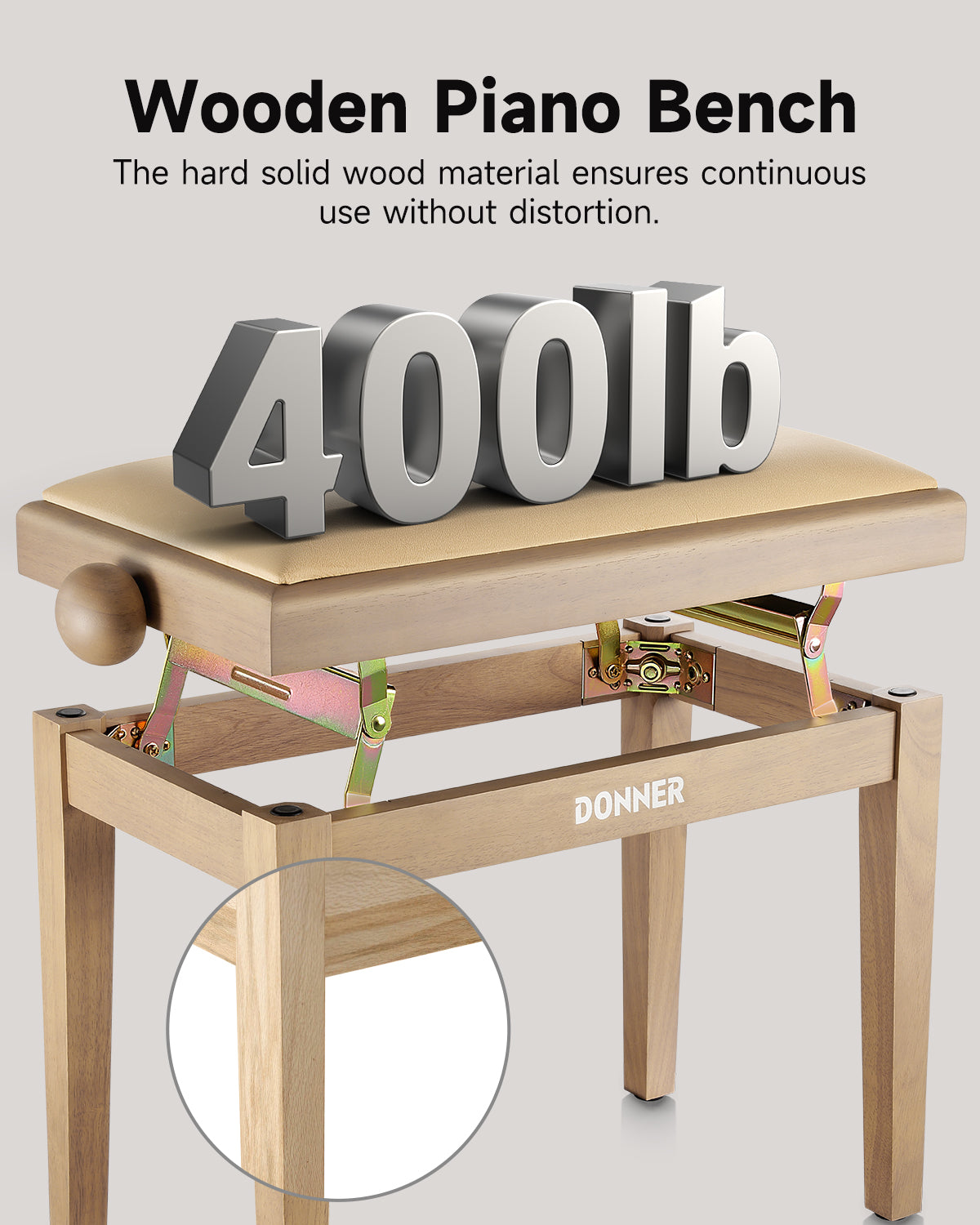 Donner Adjustable Height Piano Bench Beige