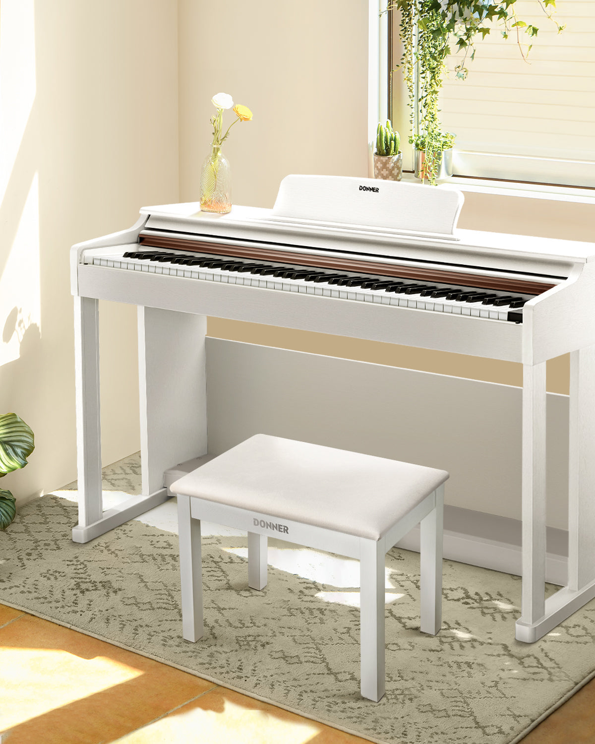 Donner DKB-10 Solid Wood Piano Bench with Storage White