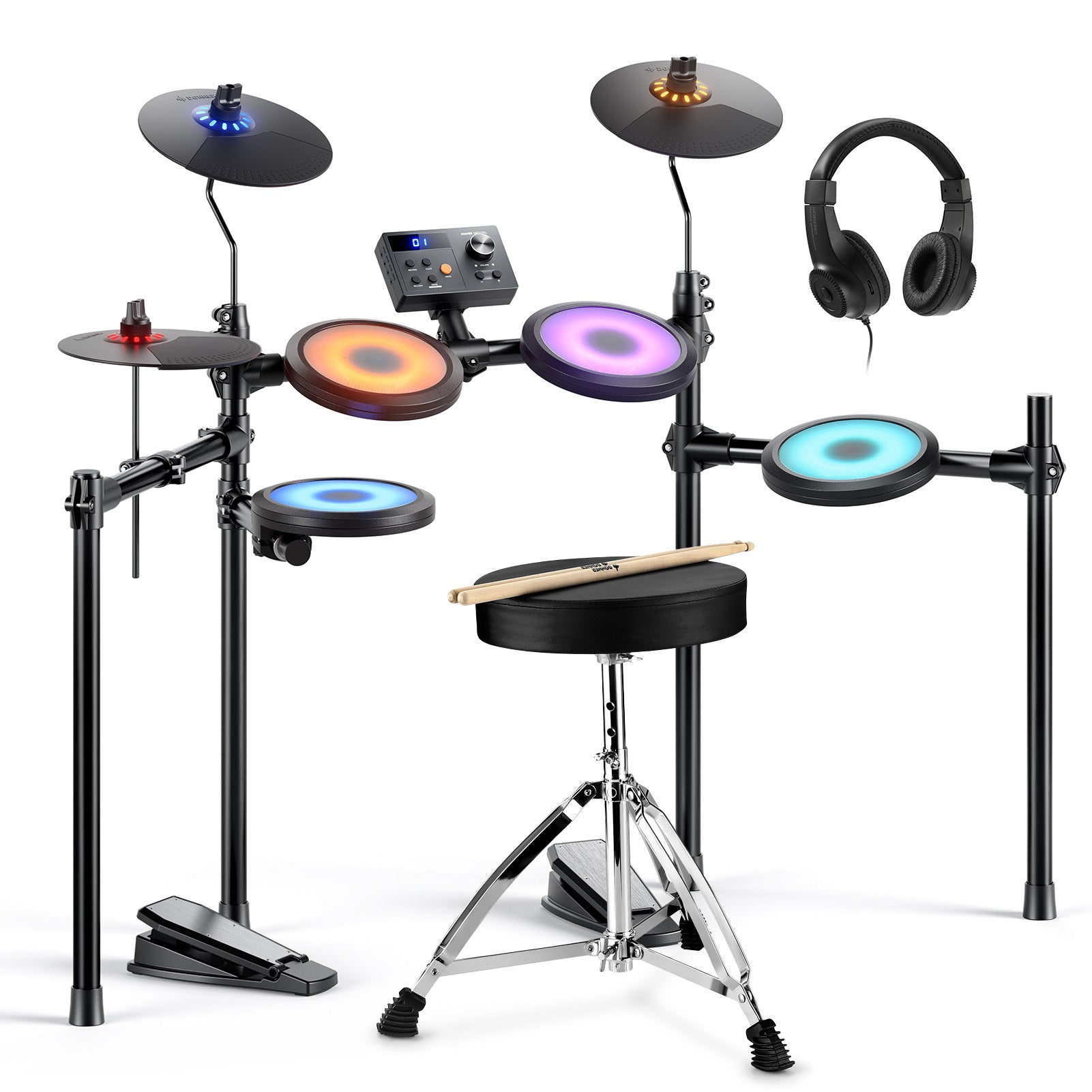 Donner DED-70L Beginner Electronic Drum Set with LED Light