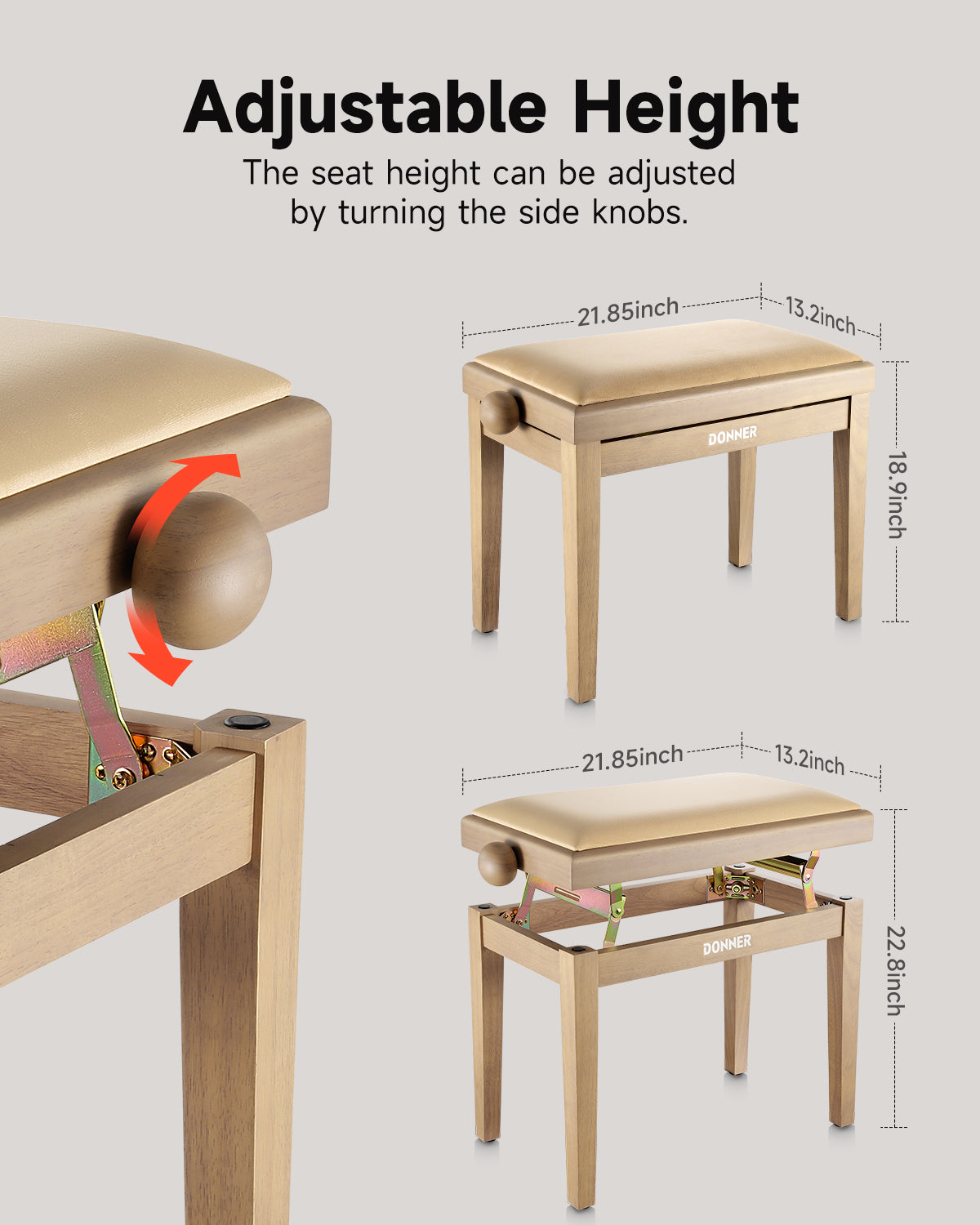Donner Adjustable Height Piano Bench Beige