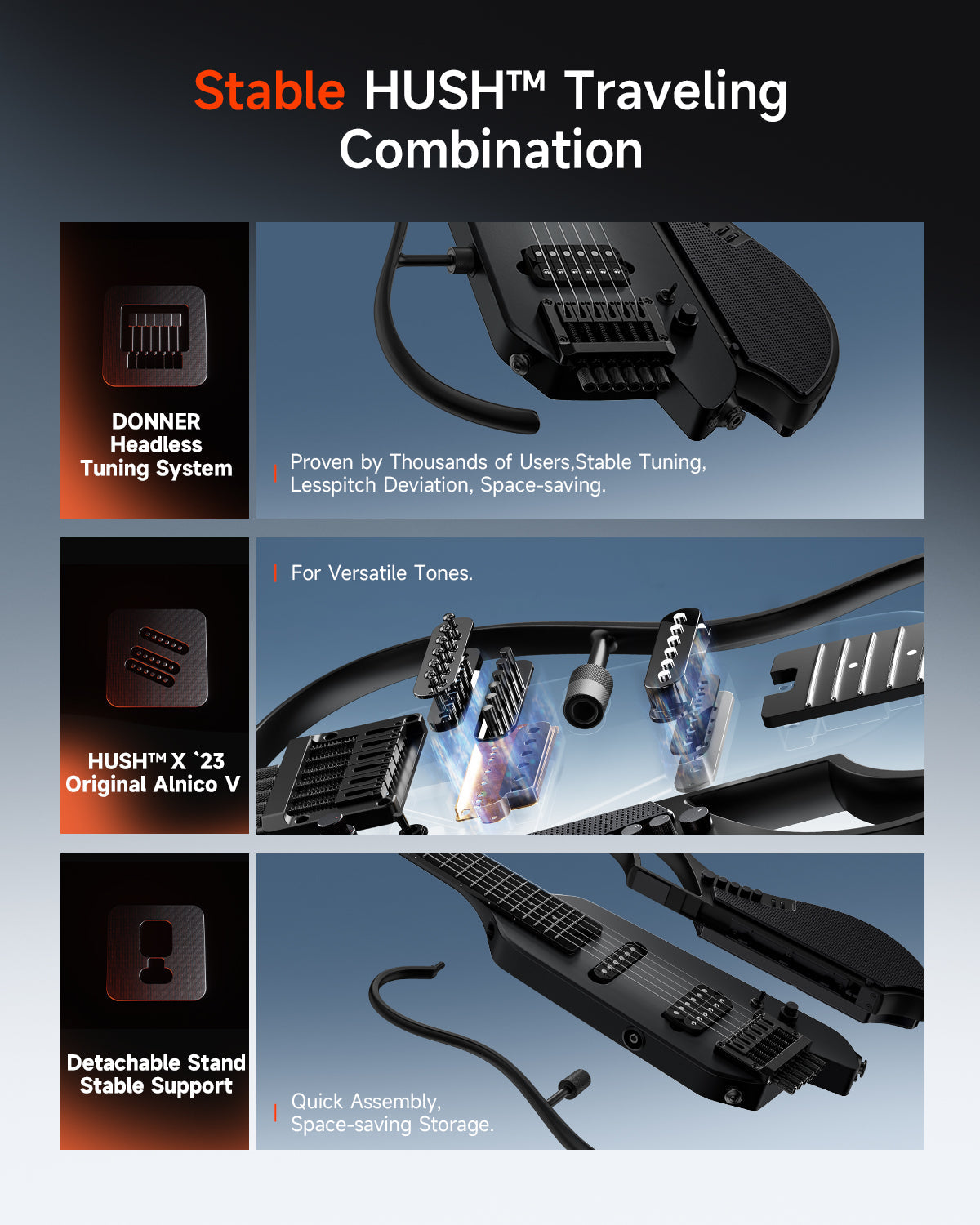 Donner HUSH X LIVE Travel Guitar (MIYAVI Edition Available)