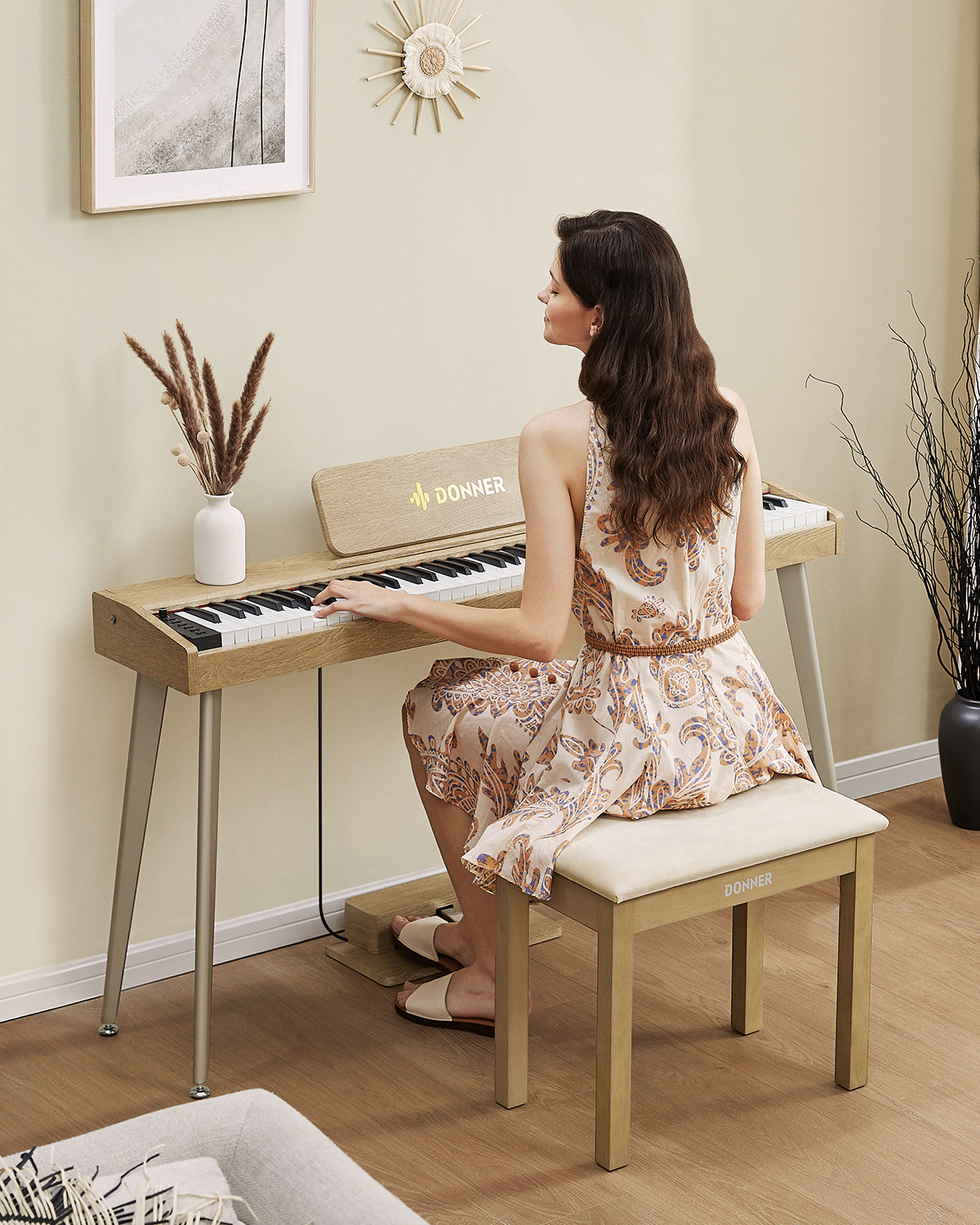 Donner DKB-10 Solid Wood Piano Bench with Storage Oak