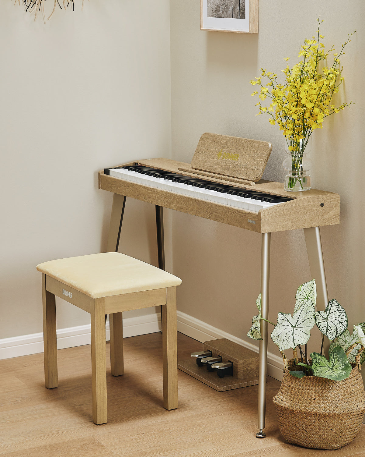 Donner DKB-10 Solid Wood Piano Bench with Storage Oak