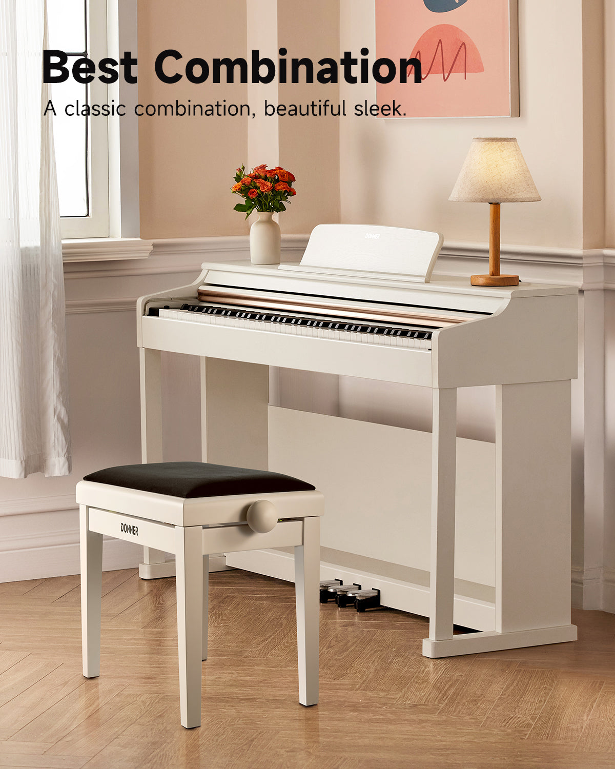 Donner Adjustable Height Piano Bench White