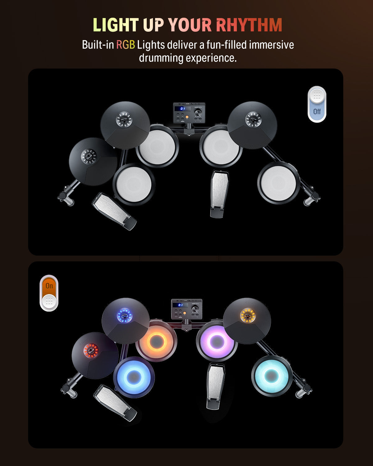 Donner DED-70L Beginner Electronic Drum Set with LED Light