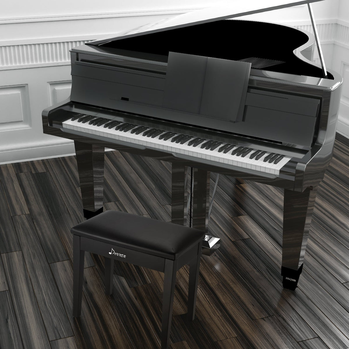 Donner DKB-10 Solid Wood Piano Bench with Storage Black