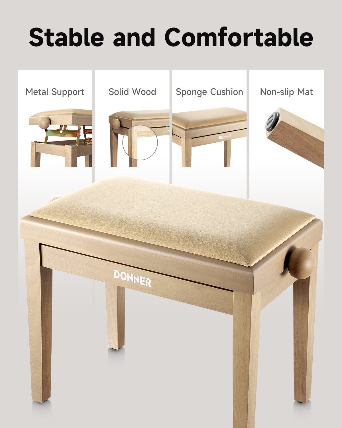 Donner Adjustable Height Piano Bench Beige