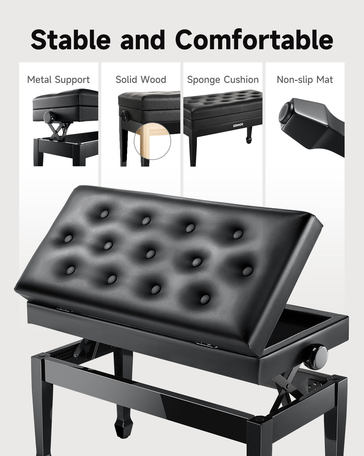 Donner Duet Adjustable Height Piano Bench