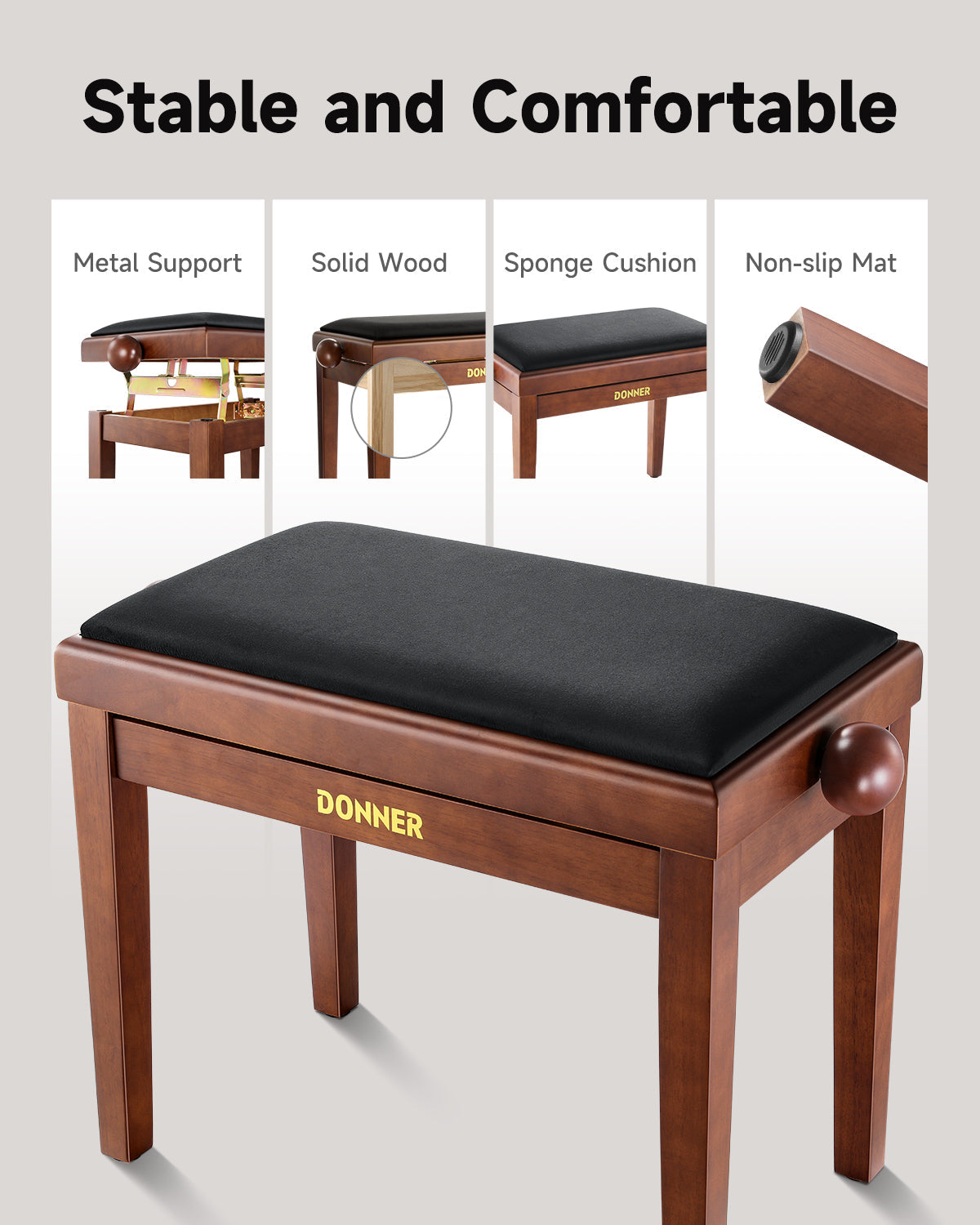 Donner Adjustable Height Wooden Piano Bench