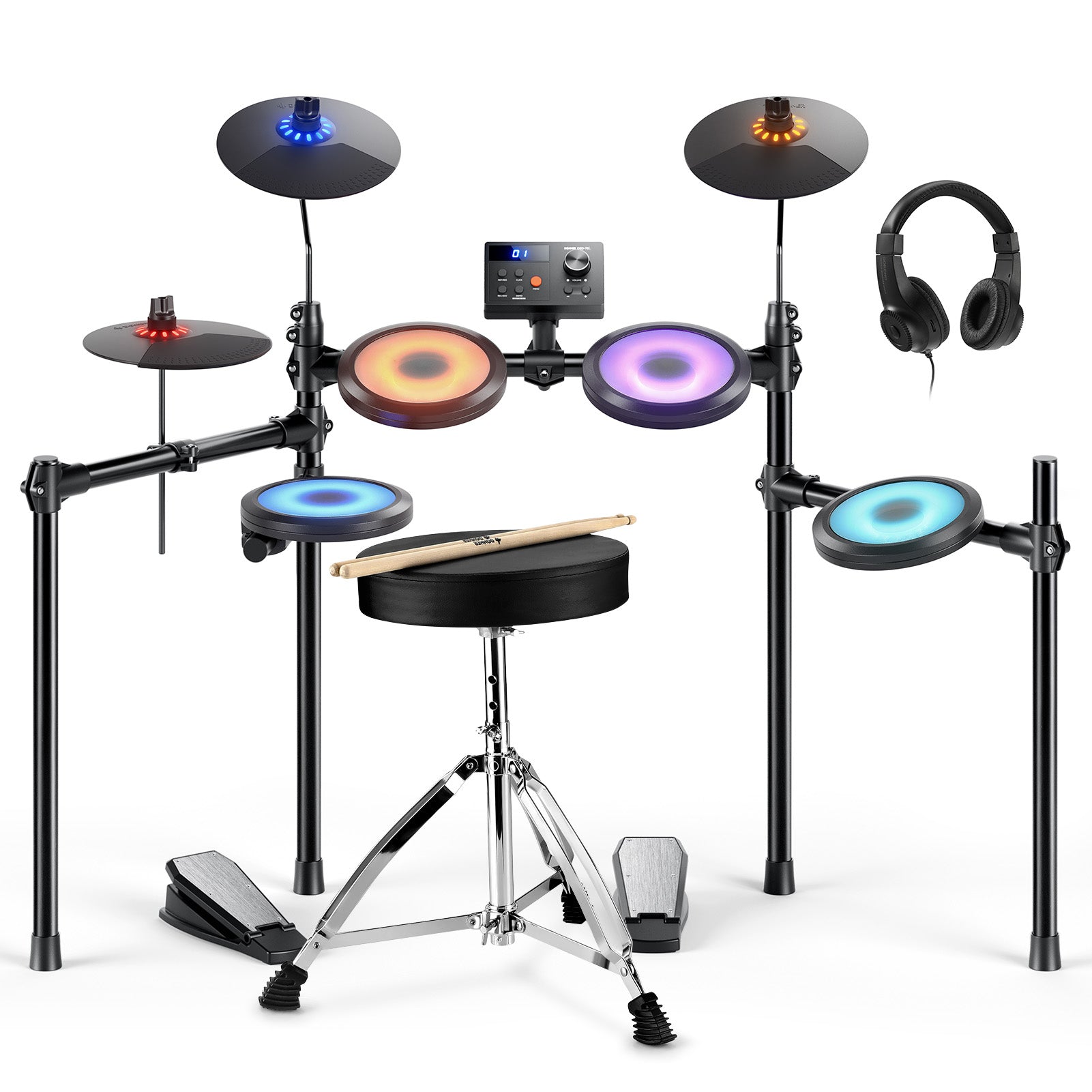 Donner DED-70L Beginner Electronic Drum Set with LED Light