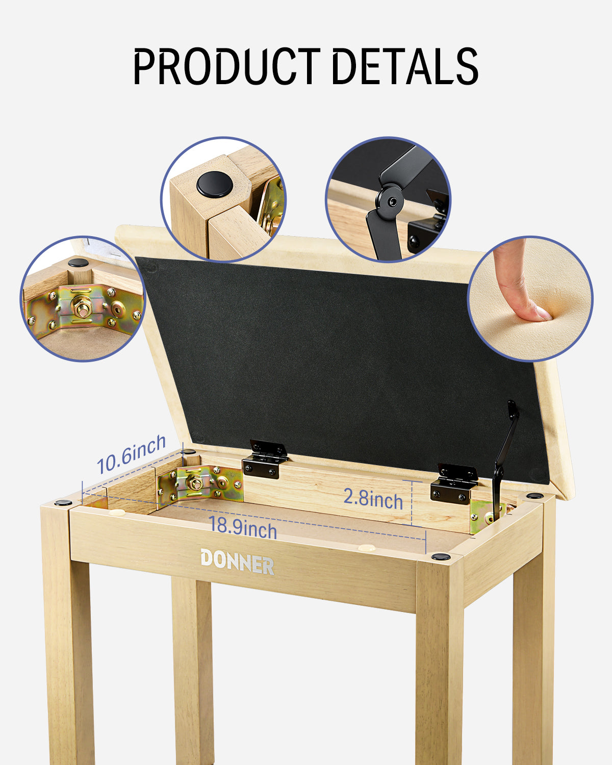 Donner DKB-10 Solid Wood Piano Bench with Storage Oak