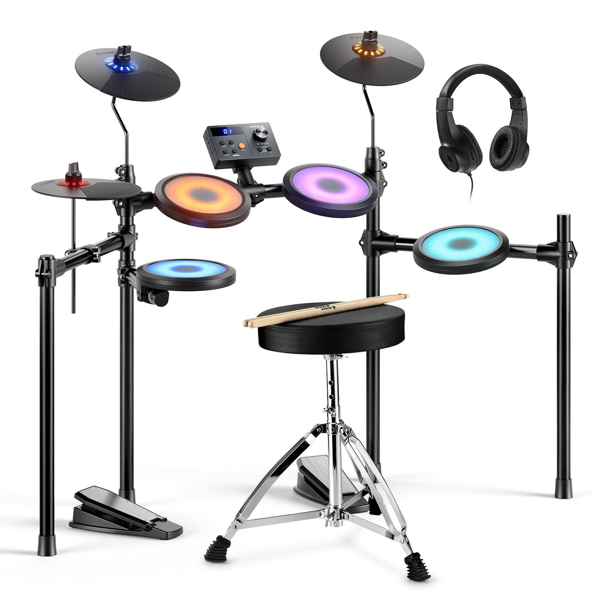 Donner DED-70L Beginner Electronic Drum Set with LED Light