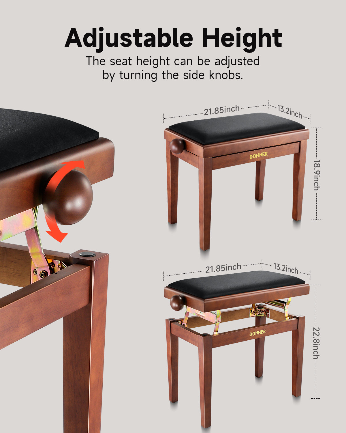 Donner Adjustable Height Wooden Piano Bench