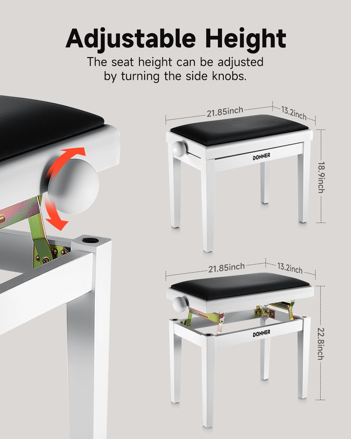 Donner Adjustable Height Piano Bench White