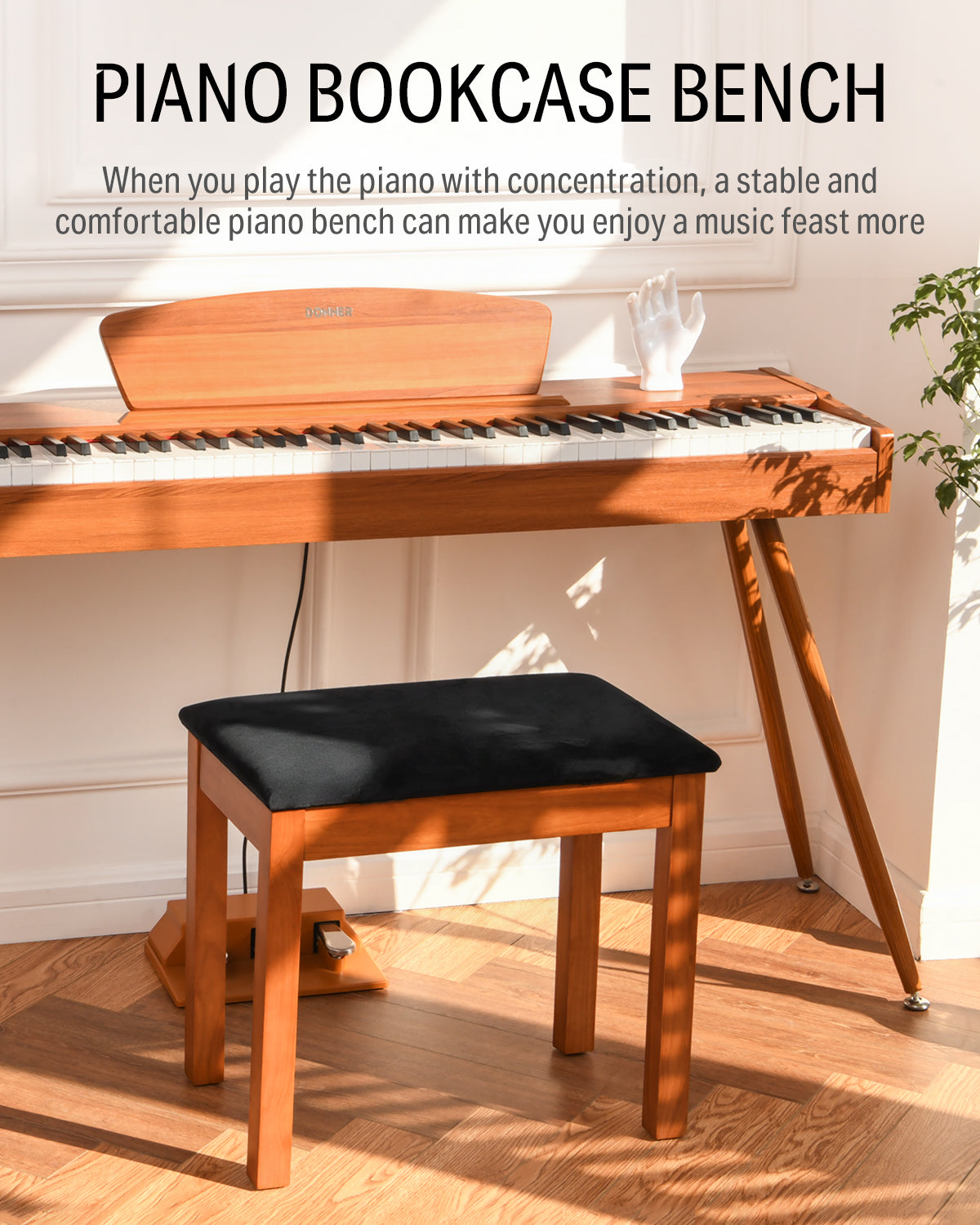Donner DKB-10 Solid Wood Piano Bench with Storage Natural
