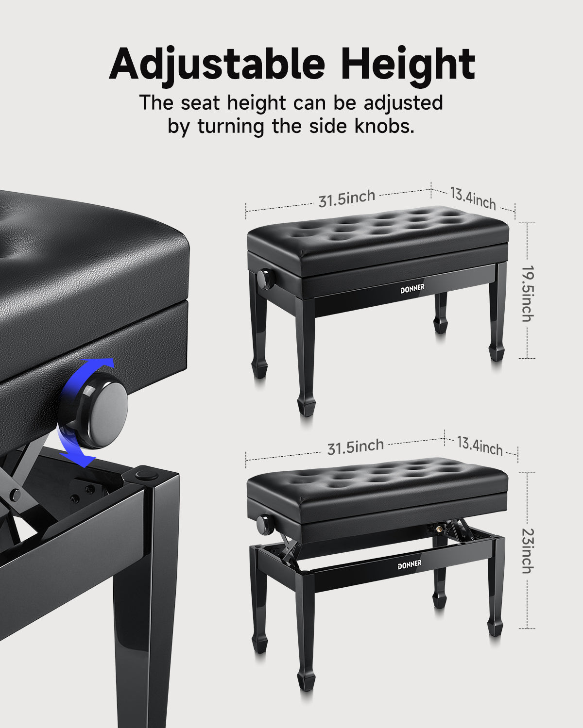 Donner Duet Adjustable Height Piano Bench