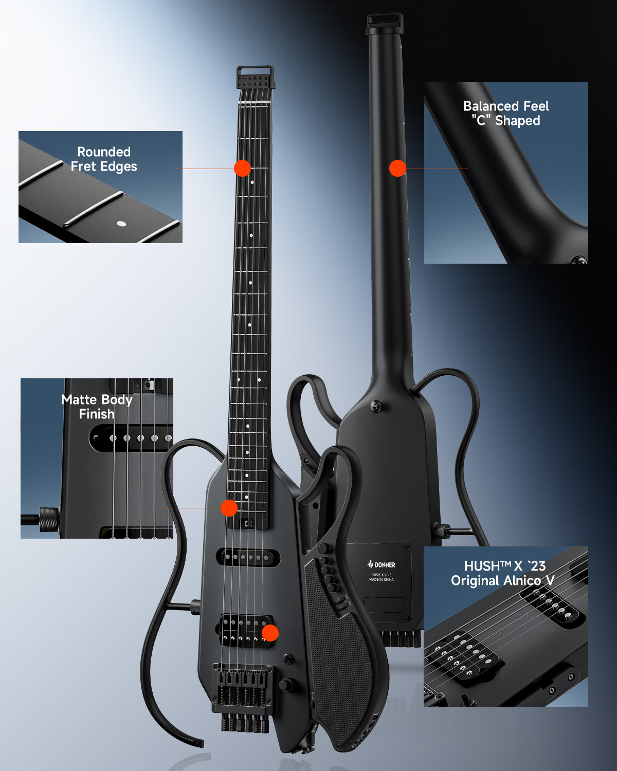 Donner HUSH X LIVE Travel Guitar (MIYAVI Edition Available)