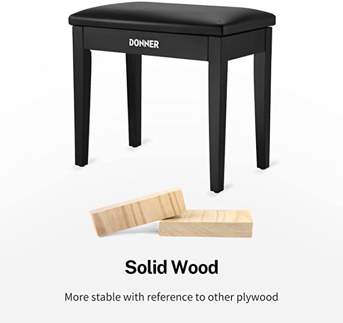 Donner DKB-10 Solid Wood Piano Bench with Storage Black