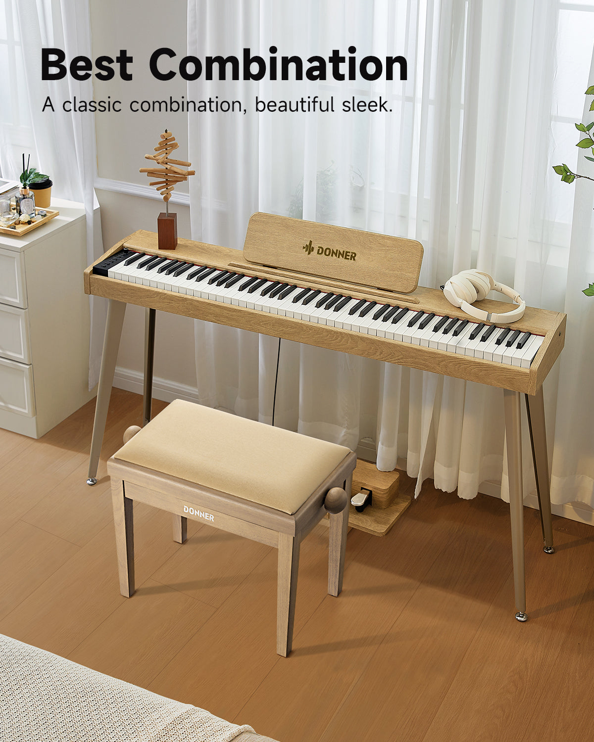 Donner Adjustable Height Piano Bench Beige
