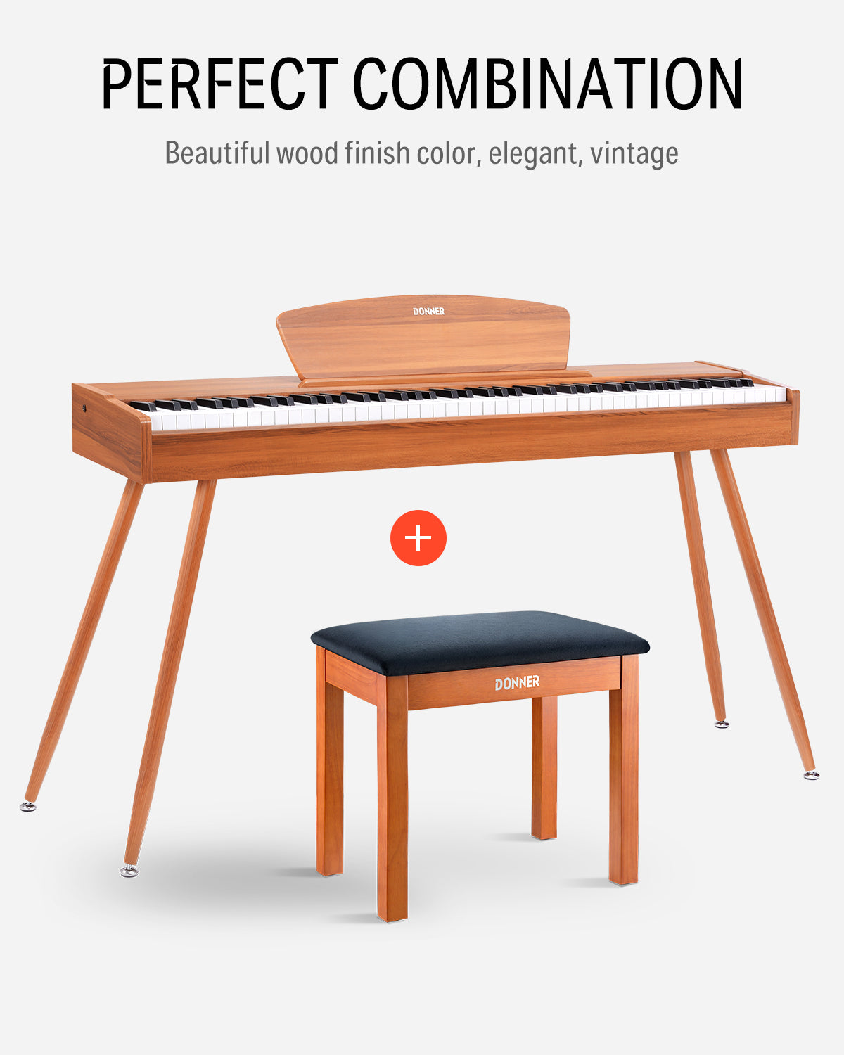 Donner DKB-10 Solid Wood Piano Bench with Storage Natural