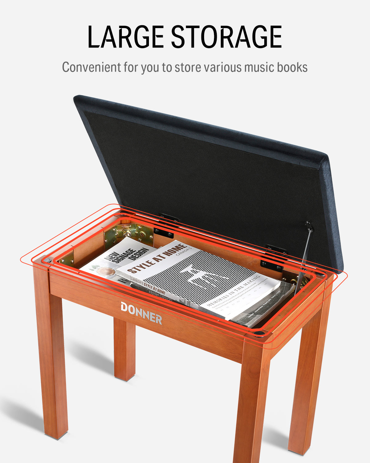 Donner DKB-10 Solid Wood Piano Bench with Storage Natural